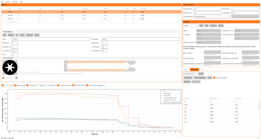 BurnSim 4 Test Data tab with imported data